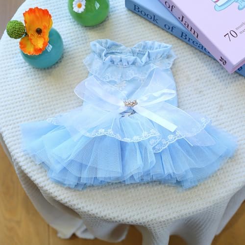Fashion Sweet Puppy Dog Blingbling Princess Skirt Pet Dog Lace Cake Camisole Tutu Dress F-Blue XS - Image 3