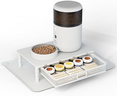 W‌SOWX Adjustable Automatic Cat Feeder Stand, Elevated Cat Food Stand,White