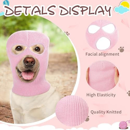 HOWWFALY Dog Halloween Christmas Costume Ear Muffs Noise Protection Knitted Dogs Ears Warm Hats Dog Robbers & Thieves Mask Funny Pet Cosplay for Medium Large Dog(Pink Mask) - Image 4
