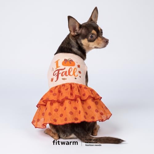 Fitwarm I Love Fall Dog Dress, Thanksgiving Outfit for Small Dogs Girl, Cute Pet Clothes, Orange, Beige, Medium - Image 2