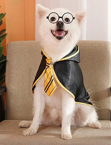 Halloween Dog Costume Wizard Pet Shirt Funny Cat Clothes for Dogs Cats Clothing Outfits with Glasses (Small,Yellow) - Image 4