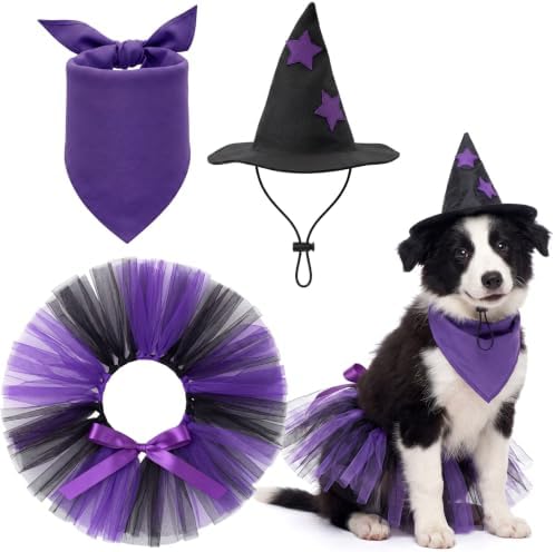 Huhumy 3 Pcs Halloween Witch Dog Costume Bandana Tutu Skirt for Puppy Cat by Huhumy