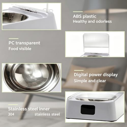 Automatic Dog Bowl with Lid Auto Opening Feeder Stainless Steel Inner Tray ABS Housing Daily Food Water Use White Indoor