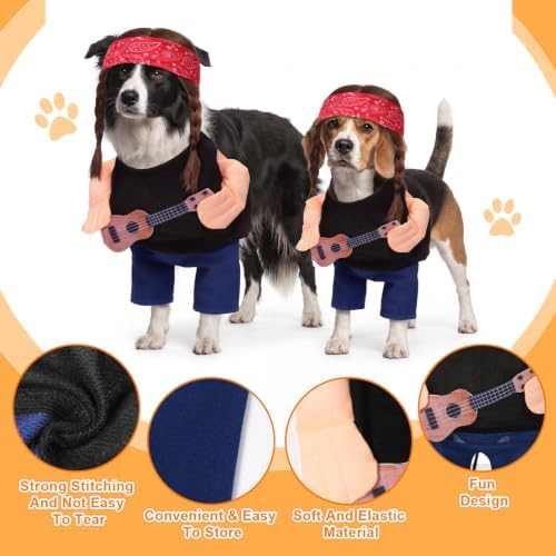 Huhumy Halloween Country Singer Dog Costume Guitar Wig Bandana for Dog, M - Image 2