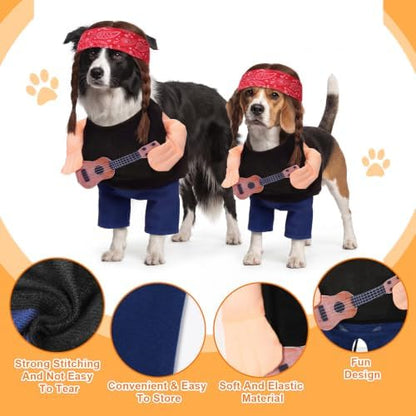 Huhumy Halloween Country Singer Dog Costume Guitar Wig Bandana for Dog, M - Image 2