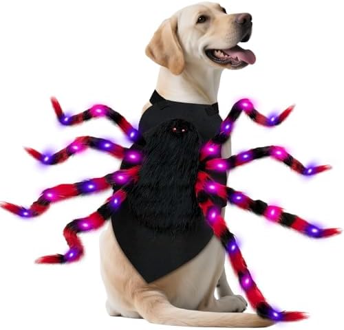 OurWarm XL Dog Halloween Costumes, 64 LED Spider Dog Costume for Large Dogs by OurWarm