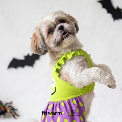 Fitwarm Monster Ruffle Dog Dress, Spooky Halloween Costumes for Small Girl Dogs, Funny Pet Outfit, Green, Purple, XXS - Image 3