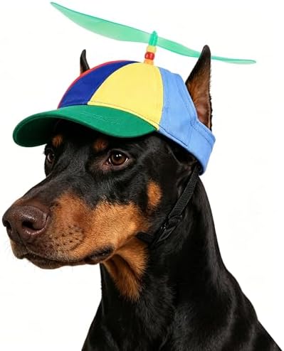 Pet Dog Cute Propeller Baseball Hat Medium Large Dogs Funny Holiday Birthday Party Clown Cap Headband Adjustable Sun Beach Visor Rainbow Helicopter Hat Pet Halloween Cosplay Costume Photo Props by Holiberty