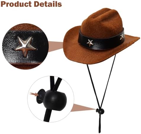 Fumwase Pet Cowboy Costume Hats with Bandana, Brown Hat + Red, Large - Image 5