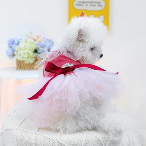 Fashion Sweet Puppy Dog Blingbling Princess Skirt Pet Dog Lace Cake Camisole Tutu Dress D-red XS - Image 7