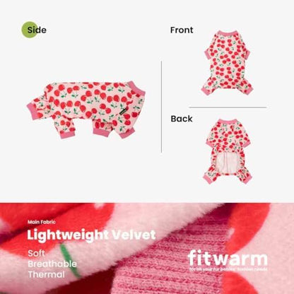 Fitwarm Cute Cherry Dog Pajamas, Warm Dog Onesie with Feet, Dog Clothes for Small Dogs Girl, Fleece Pet Outfit, Pink, Red, Medium - Image 5