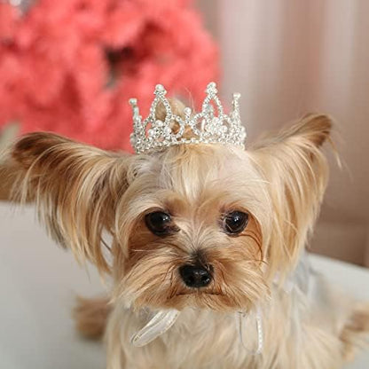 Lovelyshop Pearl Rhinestone Pet Crown for Dogs & Cats, Silver, XS by Lovelyshop