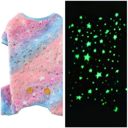 Plush Dog Pajamas Glow in The Dark Dog Jumpsuit 4 Legged Onesie for Small Medium Dog Cat, Pink Star XS - Image 2
