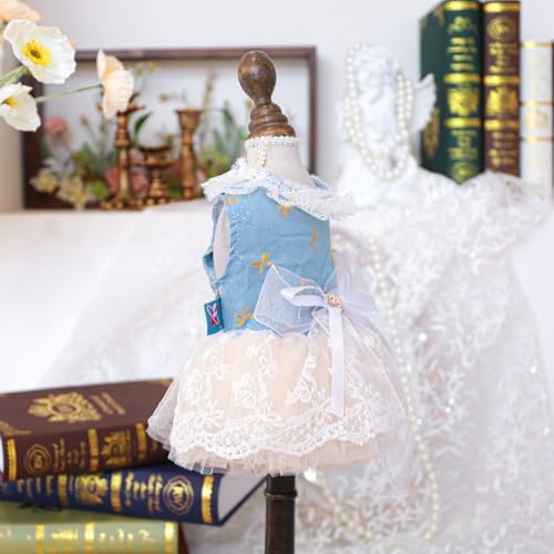 Fashion Sweet Puppy Dog Blingbling Princess Skirt Pet Dog Lace Cake Camisole Tutu Dress I-Blue L - Image 2