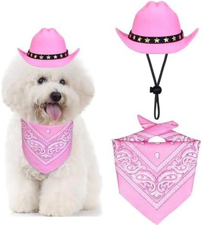 Dog Cowboy Costume, Dog Halloween Costumes Halloween Pet Dogs Cowboy Hat with Bandana Scarf for Small Medium Large Dogs Pets (Pink, Medium) by Unknown