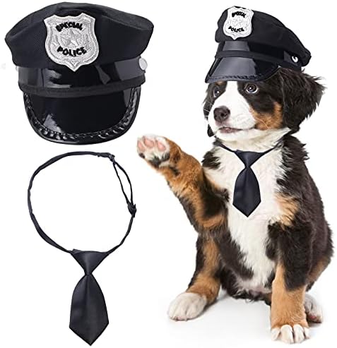Yewong 2-Piece Pet Police Costume Accessory Set - Dog & Cat Police Hat with Necktie & Dress Up Kit for Halloween & Christmas Cosplay by Yewong