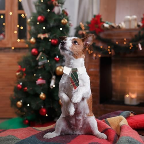 ADOGGYGO Christmas Dog Necktie, Xmas Pet Tuxedo Costume, Green Plaid Christmas Neck Tie Collars for Medium Dogs (Medium) - Image 3