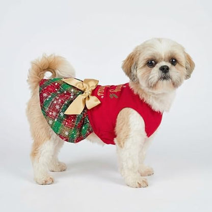 Fitwarm Merry Woofmas 100% Cotton Dog Christmas Outfits Girl Dog Holiday Dress Lightweight Doggie Costume Puppy Clothes Pet Apparel with Bowknot Cat Clothing Red Large - Image 3