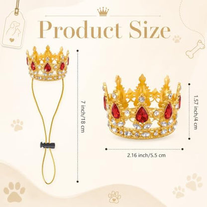 Dog Rhinestone King Crown Pet Queen Crown for Birthday Halloween Costumes (Red, Gold, Small) - Image 3