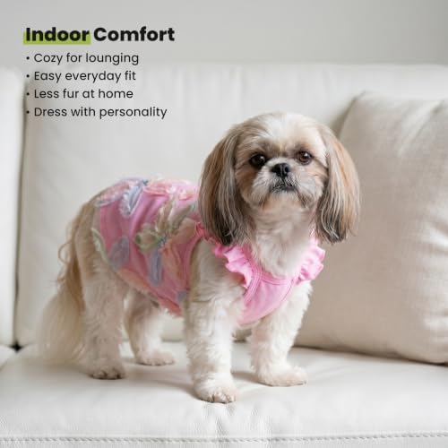 Fitwarm Embroidered Flower Ruffle Dog Shirt, Fancy Summer Clothes for Small Dogs Girl, Sweet Pet Tee, Pink, XL - Image 7