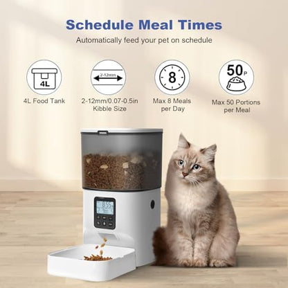 ANDOLL HOME Automatic Cat Feeder,4L Timed Cat＆Dog Dry Food Dispenser