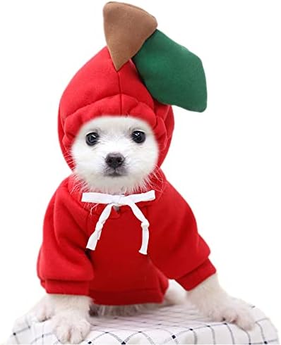 Dog Christmas Halloween Costumes,Dog Hoodies for Small Dogs Cats, Cat Puppy Outfits,Yorkie Chihuahua Pomeranian Clothes (Medium, Red-Apple) by WizBBQT