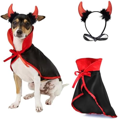 Halloween Medium Dog Costume 2PACK Cute Cat Dog Cape Cosplay Devil Hat Headband Adjustable Vampire Cloak Demon Hair Hoop Funny Pet Cape Outfits for Medium Large Dogs Holiday Dress Supplies by Midufrry