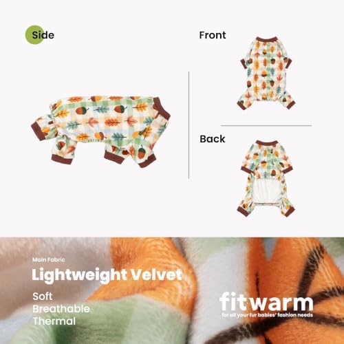 Fitwarm Acorn & Leaves Plaid Fleece Dog Pajamas, Thanksgiving Outfit for Small Dogs Boy Girl, Festive Pet Clothes, Funny Doggy Onesie, Brown, Orange, Green, XS - Image 6