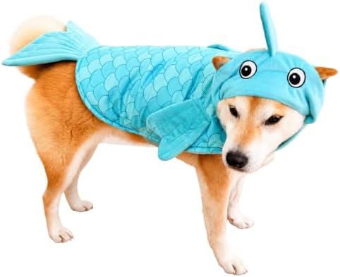 ComfyCamper Blue Fish Cape Headpiece Costume for Dogs Halloween Costumes, L by ComfyCamper