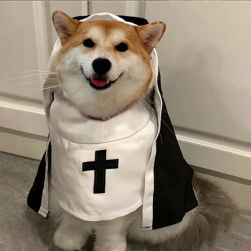 Pet Cat Dog Nun Costume: Cloak Outfit Small Cat Dog Halloween Cosplay Outfit Costume Nun for Small Dogs Puppy Dress Up Pets Apparel Holiday Party Clothes - Image 5