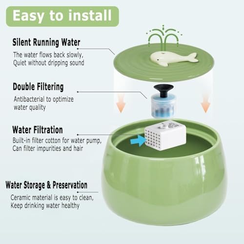 Cat Water Fountain Pump, Pet Water Fountain Pump for 45oz/1.3L Ultra-Silent Automatic Pet Drinking Water Dispenser, 2 Pack Replacement Pump for Pet Drinking Fountain Cat Water Dispenser Replacement
