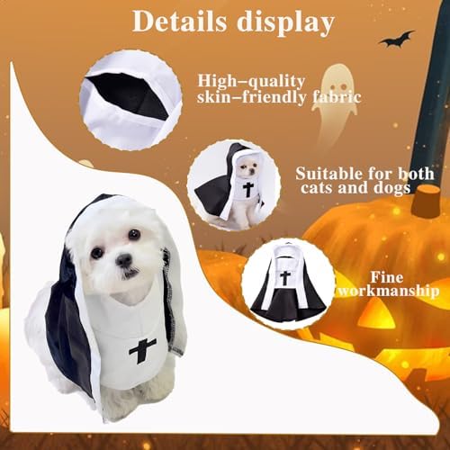 Pet Cat Dog Nun Costume: Cloak Outfit Small Cat Dog Halloween Cosplay Outfit Costume Nun for Small Dogs Puppy Dress Up Pets Apparel Holiday Party Clothes - Image 6
