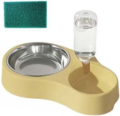 Dual-Use Cat & Dog Bowl - Automatic Water Dispenser with Non-Slip Base, Easy-Clean Design for Cats & Small Dogs, Cat Water Dispenser, Easyclean Material, Dog Food Dispenser, Dog Feeder (Yellow)