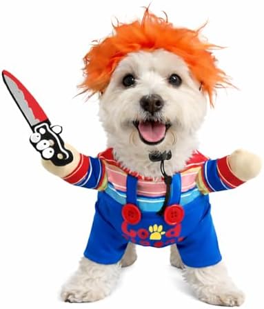 Legendary Killer Doll Pet Halloween Costume, Wig and Toy Knife - Small to Medium-Large Breed Funny Clothes Outfit Apparel (Small) by POPERIE