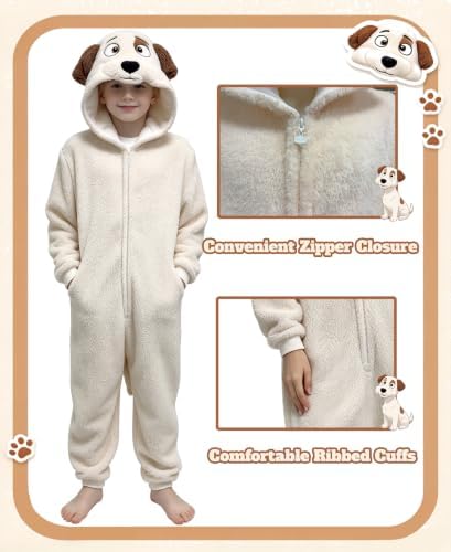 Kids Jack Russell Terrier Dog Costume Dog Onesie Pajamas Zipper Halloween Cosplay Costume for Boys Girls - Image 5