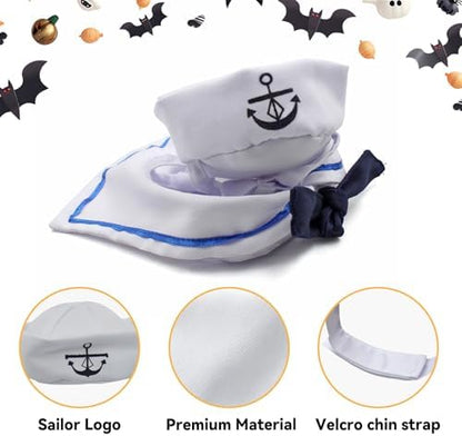 Cat Sailor Costume, Small Dog Sailor Hat with Sailor Collar Bow Tie, Cute Pet Halloween Cosplay Outfit for Cats Puppies Rabbits - Image 3