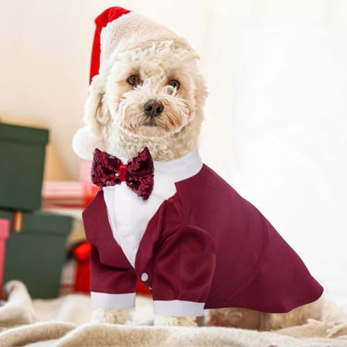 Kuoser Dog Tuxedo, Formal Dog Costume with Bow Tie Pet Wedding Suit Party Birthday Outfit, Dogs Tux Soft Shirt for Valentines Christmas Halloween Graduation Cosplay, Burgundy 2XL - Image 6