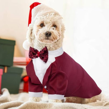 Kuoser Dog Tuxedo, Formal Dog Costume with Bow Tie Pet Wedding Suit Party Birthday Outfit, Dogs Tux Soft Shirt for Valentines Christmas Halloween Graduation Cosplay, Burgundy M - Image 6