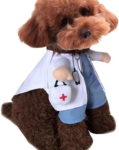 NACOCO Dog Cat Doctor Costume Pet Doctor Clothing Halloween Jeans Outfit Apparel (M) - Image 3
