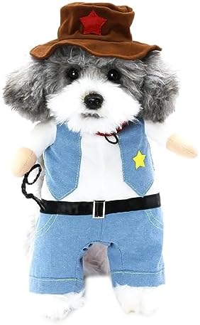NACOCO Halloween Cowboy Dog Costume - Pet Clothes Costumes with Hat for Dog and Cat Blue(M) - Image 3