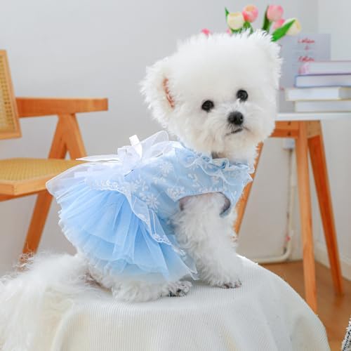Fashion Sweet Puppy Dog Blingbling Princess Skirt Pet Dog Lace Cake Camisole Tutu Dress F-Blue XS - Image 6