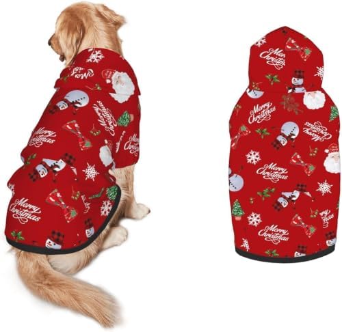 Christmas Dog Hoodie, Red Santa Snowman Print, with Leash Hole by Jagfhhs