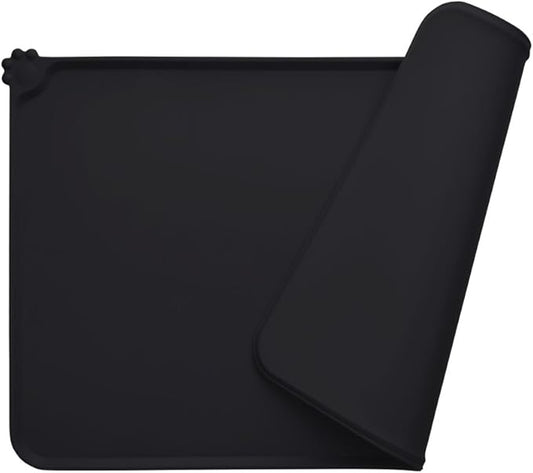 Dog Food Mat, Silicone Dog Cat Bowl Mat, Non Slip Pet Feeding Mat Waterproof Dog Placemat for Small Animals (18.5"x11.8", Black)