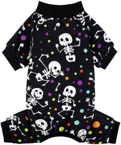 XPUDAC Dog Halloween Pajamas for Small Medium Dogs Skull Costume Soft Puppy Clothes Pet Outfit cat Jumpsuits, Large by XPUDAC