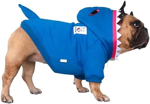 iChoue English Bulldog Halloween Shark Costume Clothes Hoodies Blue, XXL - Image 2