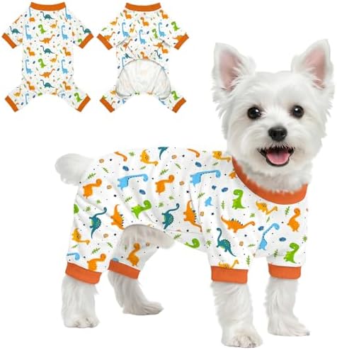 Dog Pajamas for Small Medium Dogs Pjs Orange Dinosaurs Dog Onesie Breathable Puppy Pj Pet Stretchy Soft Sleepwear for Spring Summer Costume-XL by Ruirichfun