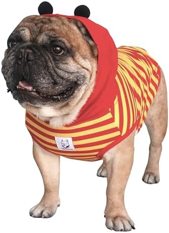 iChoue English Bulldog Halloween Costume Clothes Hoodie Outfit Bee Red, XXL - Image 3