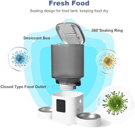 ANDOLL HOME Automatic Cat Feeder for 2 Cats, 2.4G/5G WiFi Cat Food Dispenser with 10s Voice Recorder, 6L Automatic Pet Feeder up to 10 Meals per Day, Timed Feeder with Dry Food Sealed Ring