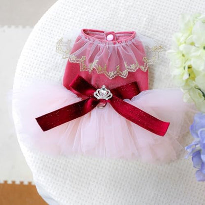 Fashion Sweet Puppy Dog Blingbling Princess Skirt Pet Dog Lace Cake Camisole Tutu Dress D-red XL - Image 4