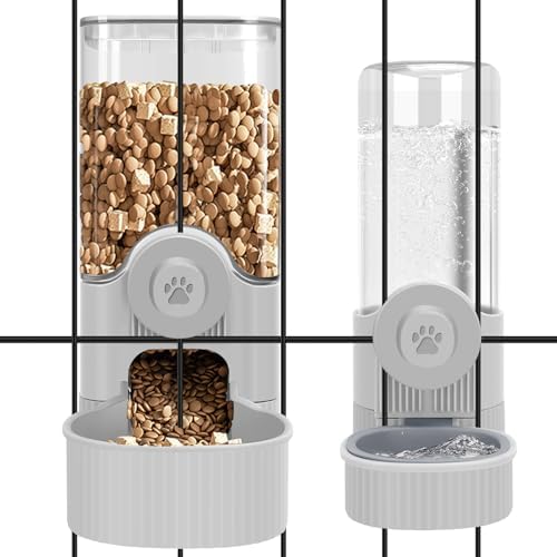 Hanging Cage Auto Small Pet Feeder Waterer Set for Puppy Cats, Grey